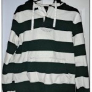 Polo Hoodie, green and white striped, large